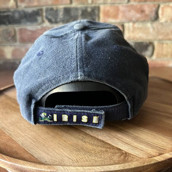 VINTAGE Thrashed Notre Dame Fighting Irish Hat Cap Strap Back Adult Blue - Picture 7 of 16